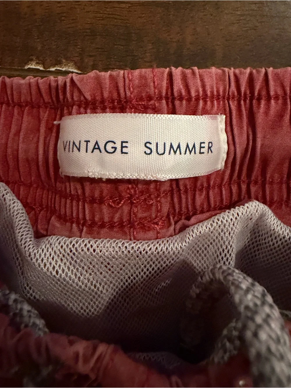 Men's Washed Red Swim Trunks with Drawstring Waist